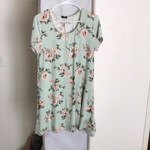 Rue21 Mint Green Floral Swing Dress with Pink Roses